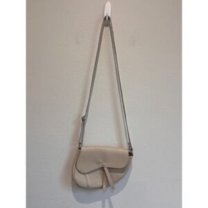 Genuine Leather Saddle Crossbody Bag Cream Pebbled Made in Italy Small